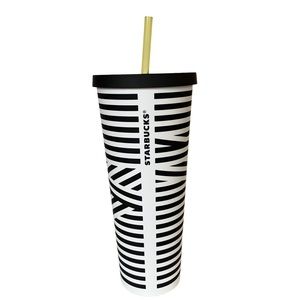 STARBUCKS New Original Zebra Tumbler Cup with Straw Black White Striped OG